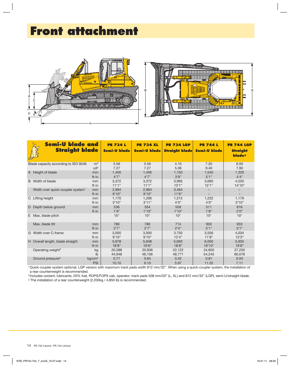 Front attachment, Semi-u blade and, Straight blade | Liebherr PR 744 Litronic User Manual | Page 14 / 18