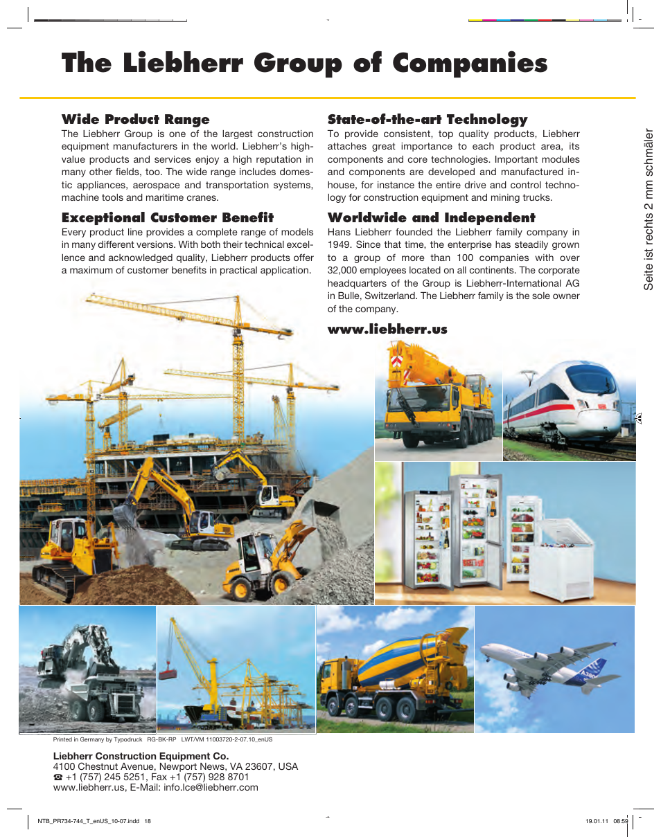 The liebherr group of companies | Liebherr PR 744 Litronic User Manual | Page 18 / 18