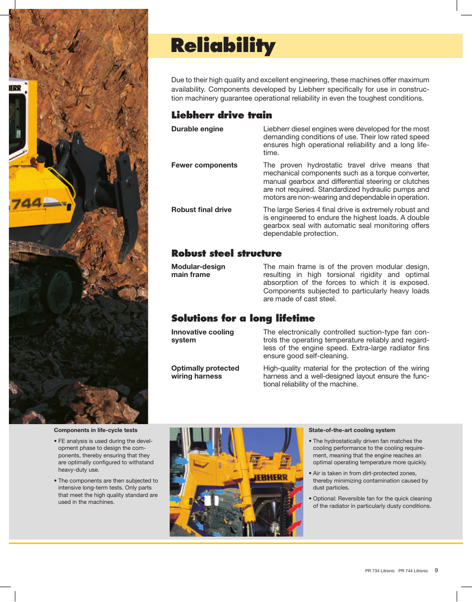 Reliability, Liebherr drive train, Robust steel structure | Solutions for a long lifetime | Liebherr PR 744 Litronic User Manual | Page 9 / 18