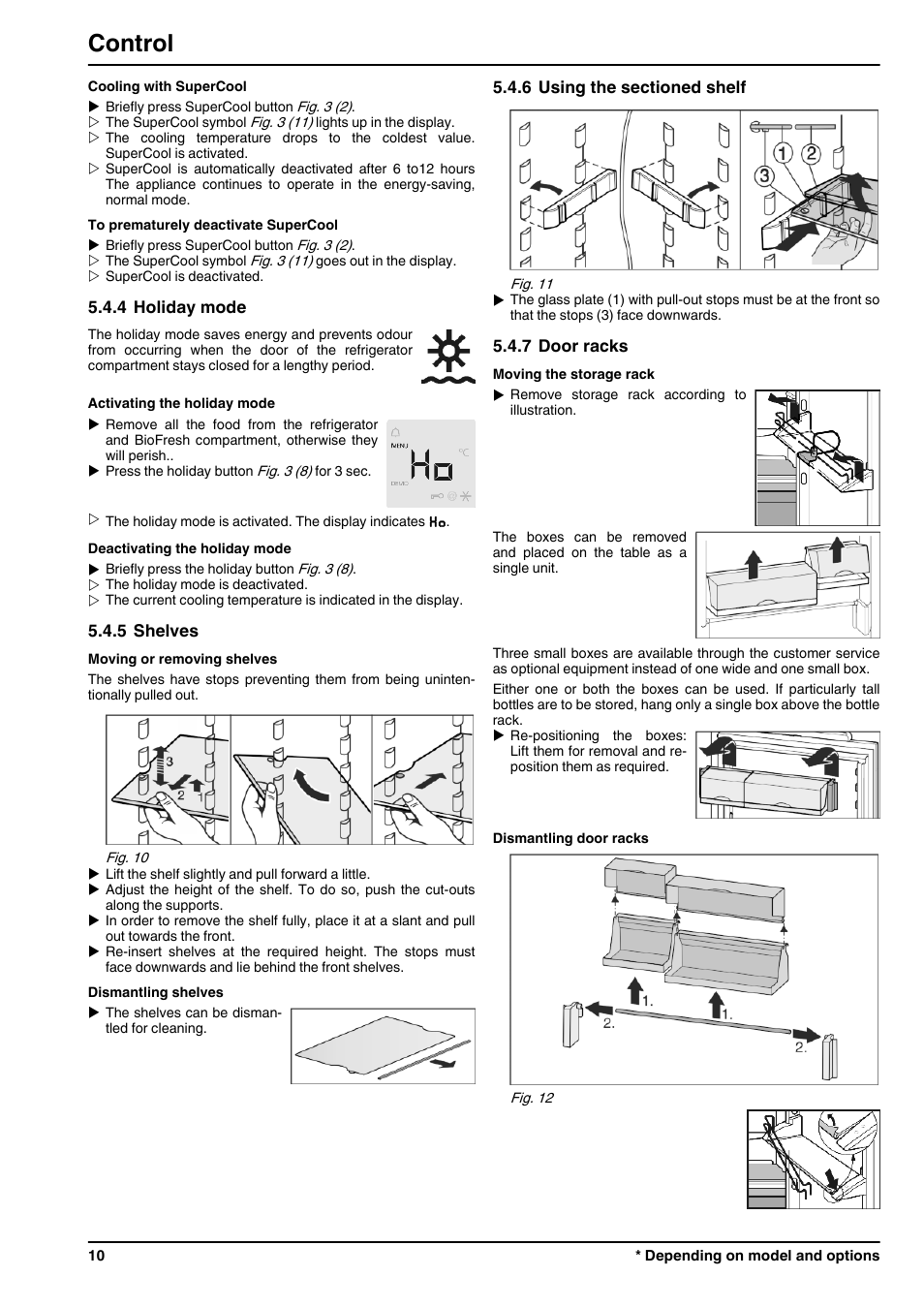 4holiday mode, 5shelves, 6using the sectioned shelf | 7door racks, Control | Liebherr KBes 4260 Premium BioFresh User Manual | Page 10 / 16