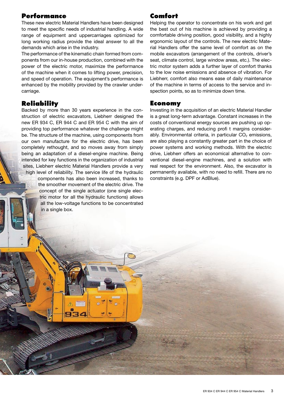 Performance, Reliability, Comfort | Economy | Liebherr ER 954 C Material Handler User Manual | Page 3 / 36