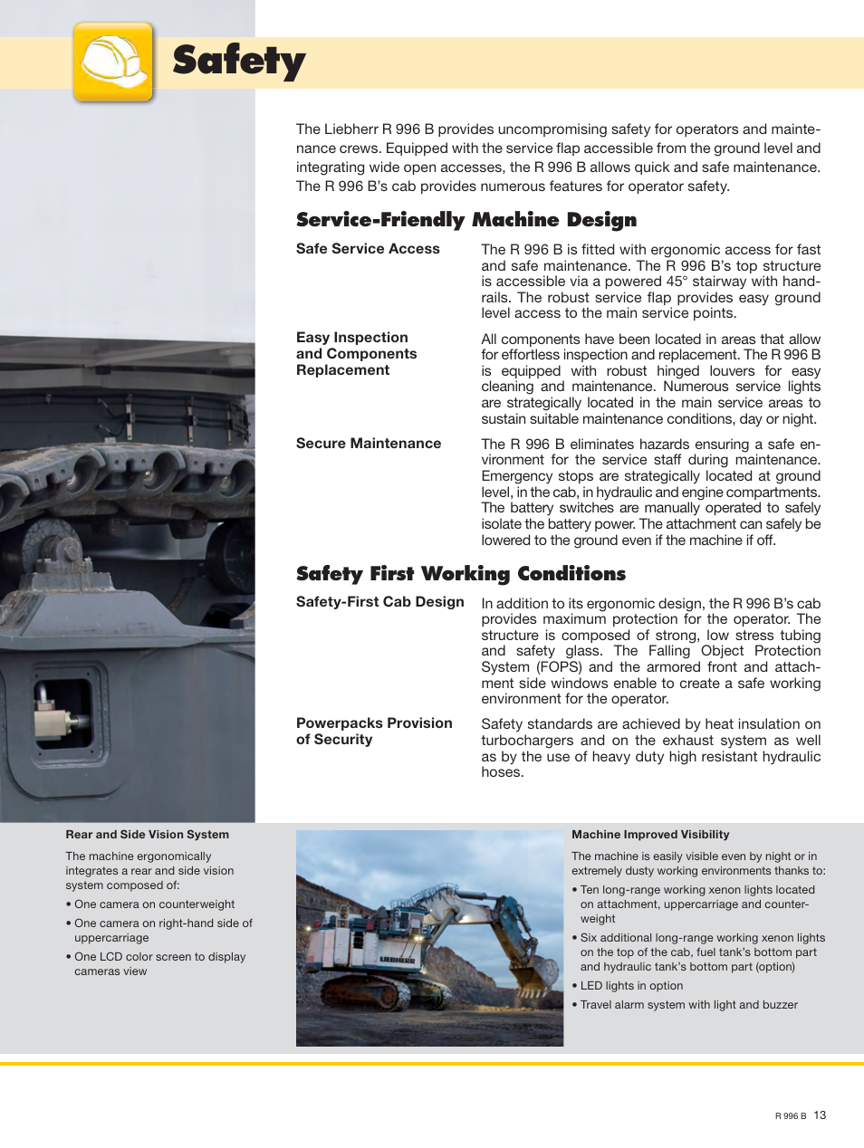 Safety, Service-friendly machine design, Safety first working conditions | Liebherr R 996 B User Manual | Page 13 / 22