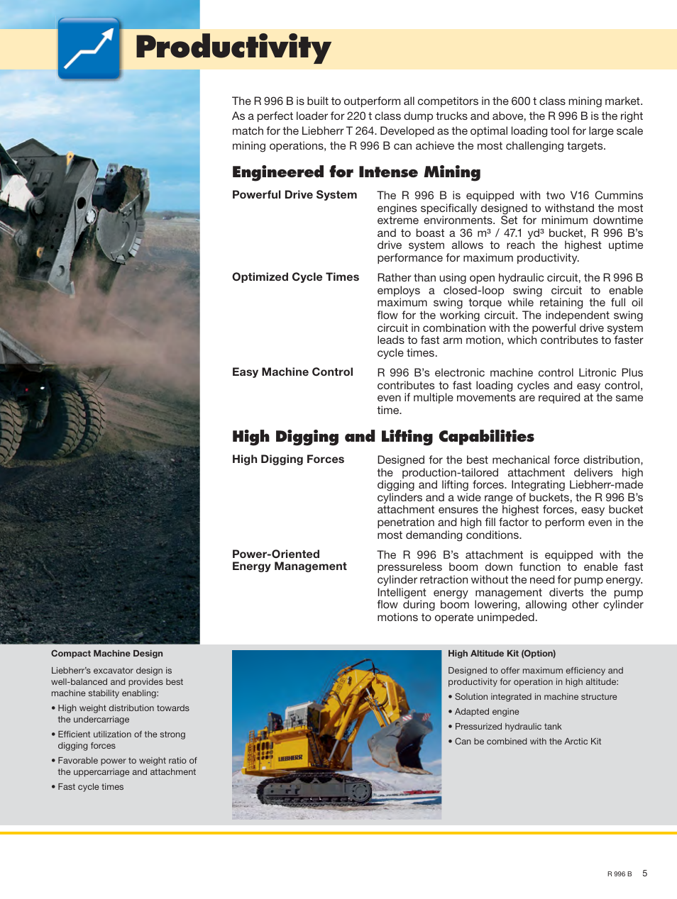 Productivity, Engineered for intense mining, High digging and lifting capabilities | Liebherr R 996 B User Manual | Page 5 / 22