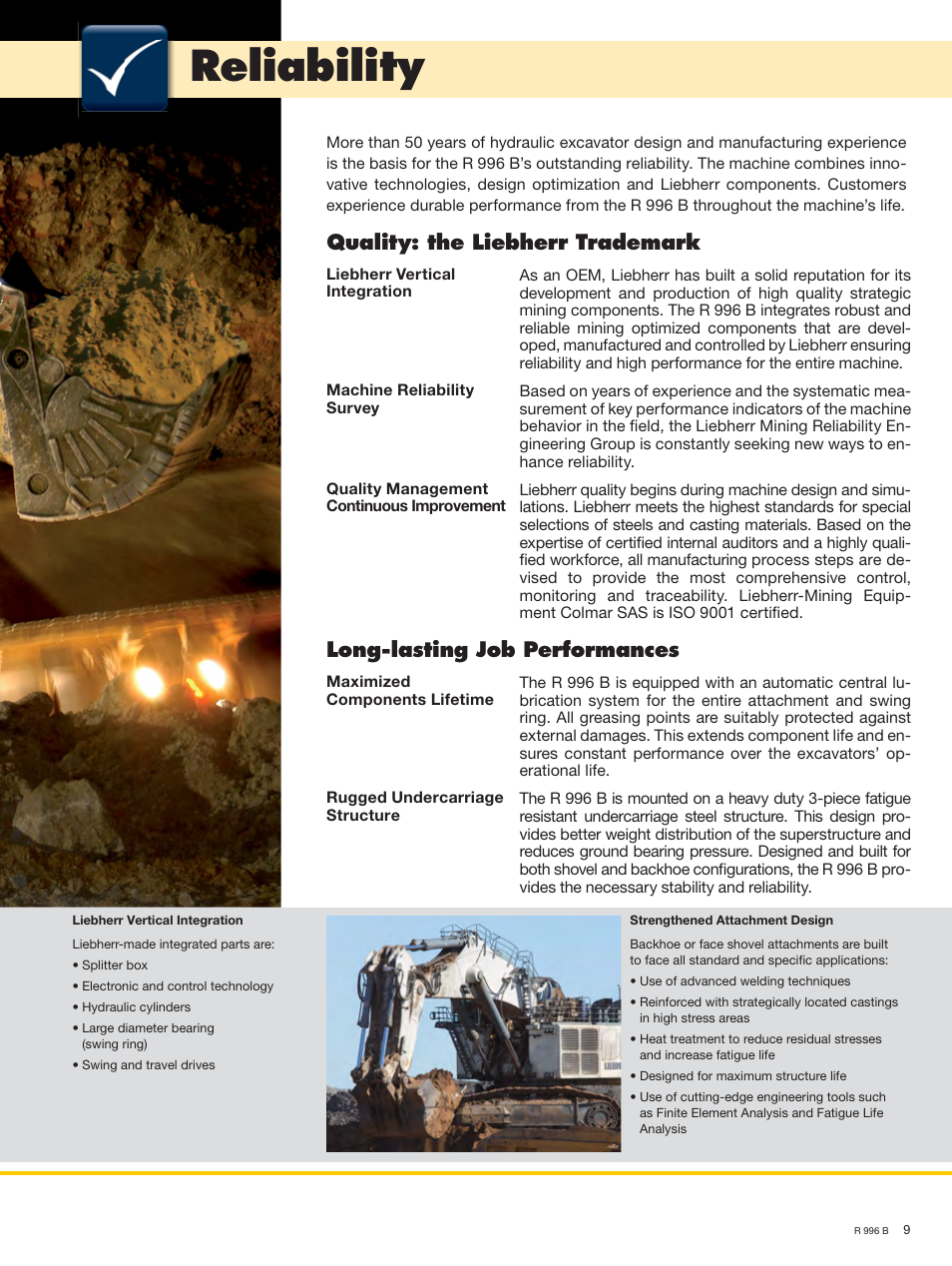 Reliability, Quality: the liebherr trademark, Long-lasting job performances | Liebherr R 996 B User Manual | Page 9 / 22