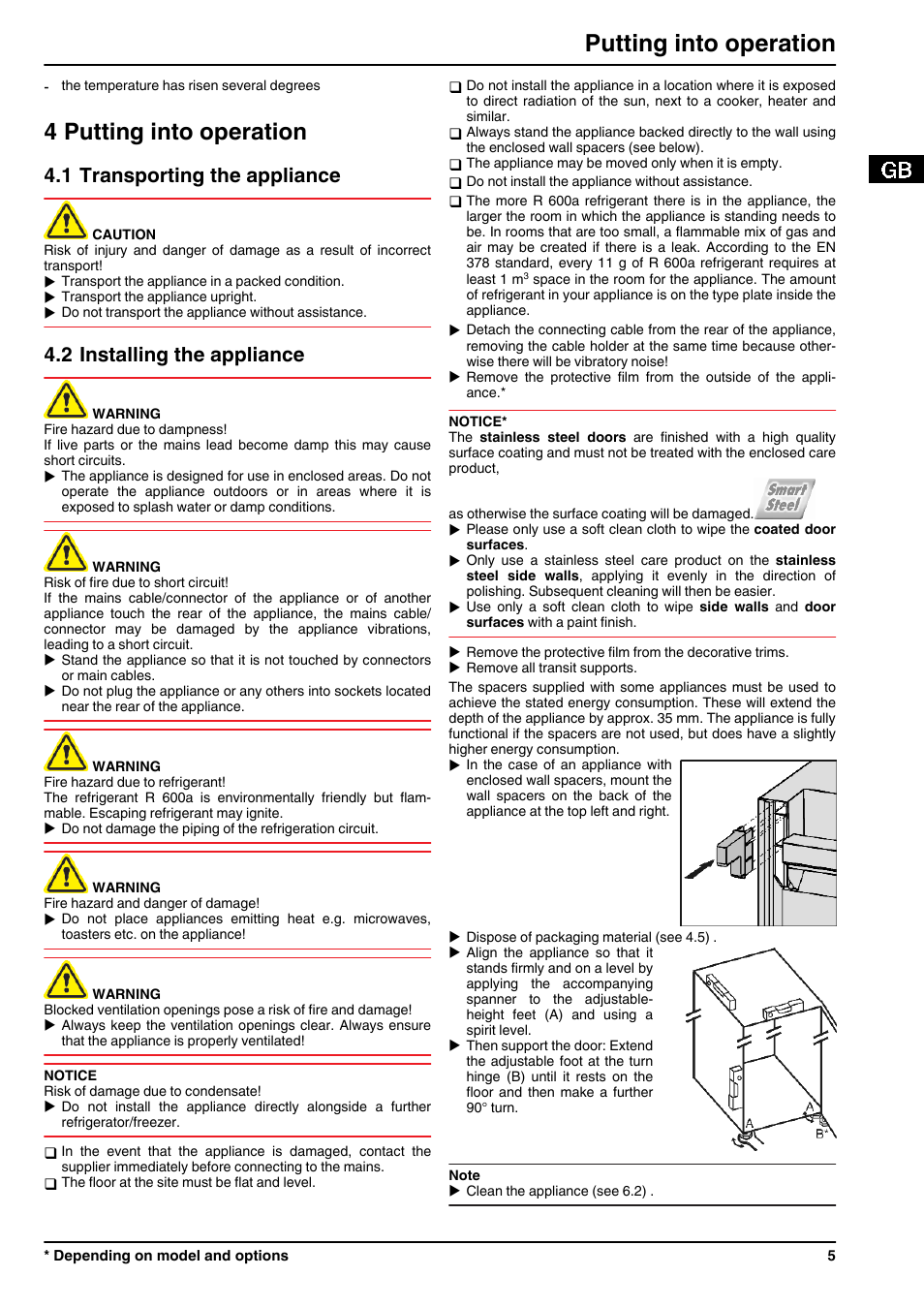 4putting into operation, 1transporting the appliance, 2installing the appliance | 4 putting into operation, Putting into operation, 1 transporting the appliance, 2 installing the appliance | Liebherr CP 4023 Comfort User Manual | Page 5 / 14