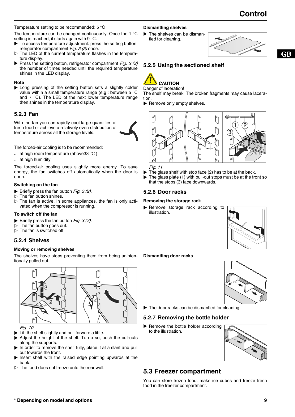 3fan, 4shelves, 5using the sectioned shelf | 6door racks, 7removing the bottle holder, 3freezer compartment, Control, 3 freezer compartment | Liebherr CP 4023 Comfort User Manual | Page 9 / 14