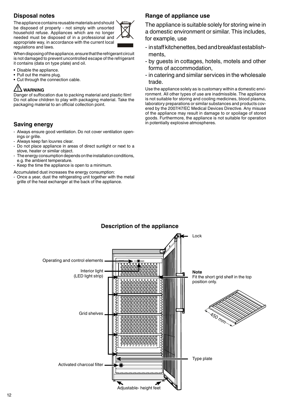 Description of the appliance, Saving energy | Liebherr WKt 5551 GrandCru User Manual | Page 2 / 11