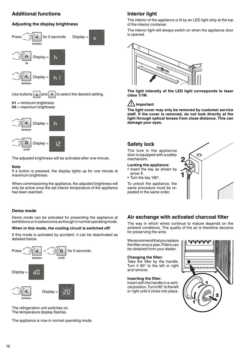 Air exchange with activated charcoal filter, Interior light, Safety lock | Additional functions | Liebherr WKt 5551 GrandCru User Manual | Page 6 / 11