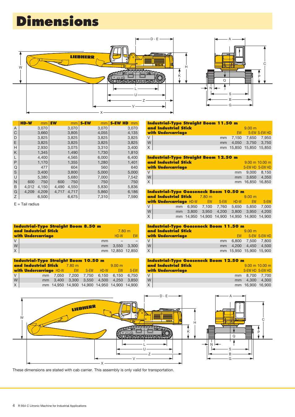 Dimensions | Liebherr R 954 C Litronic Material Handler User Manual | Page 4 / 32