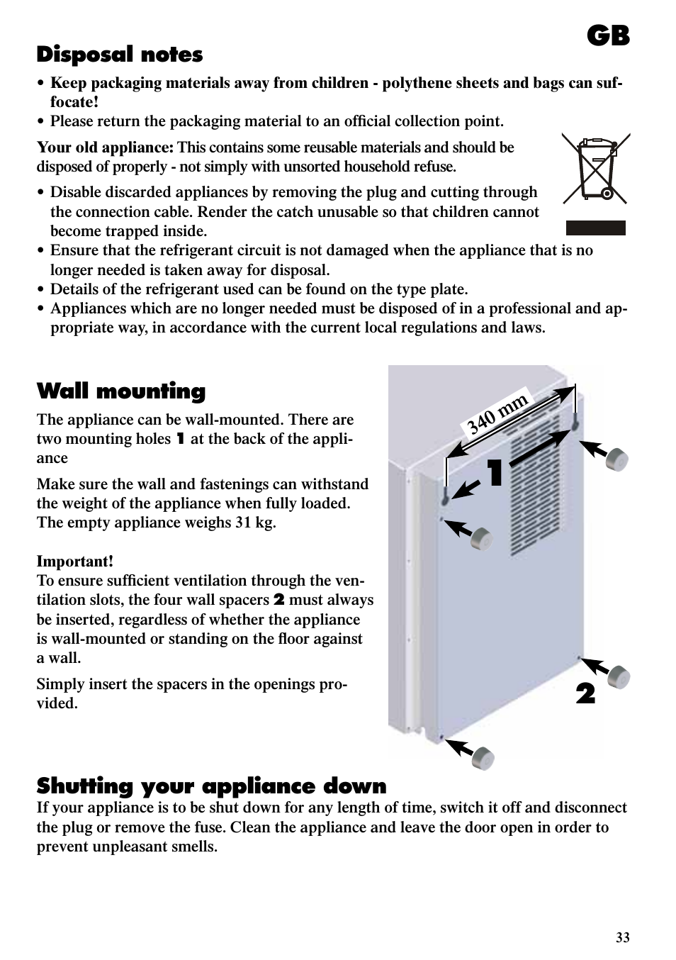 Wall mounting, Shutting your appliance down | Liebherr ZKes 453 Humidor User Manual | Page 17 / 17