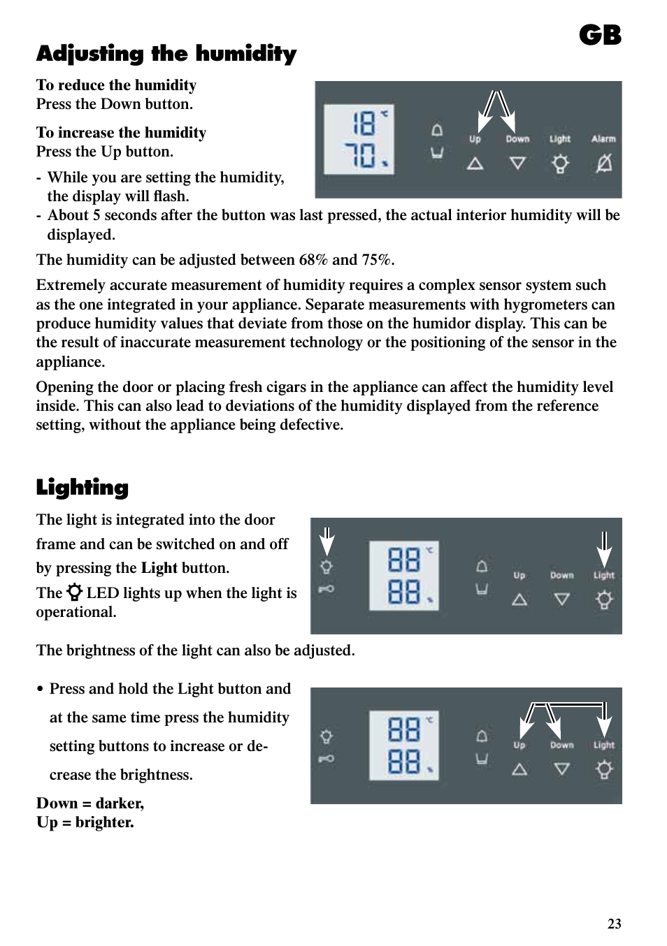 Adjusting the humidity, Lighting | Liebherr ZKes 453 Humidor User Manual | Page 7 / 17