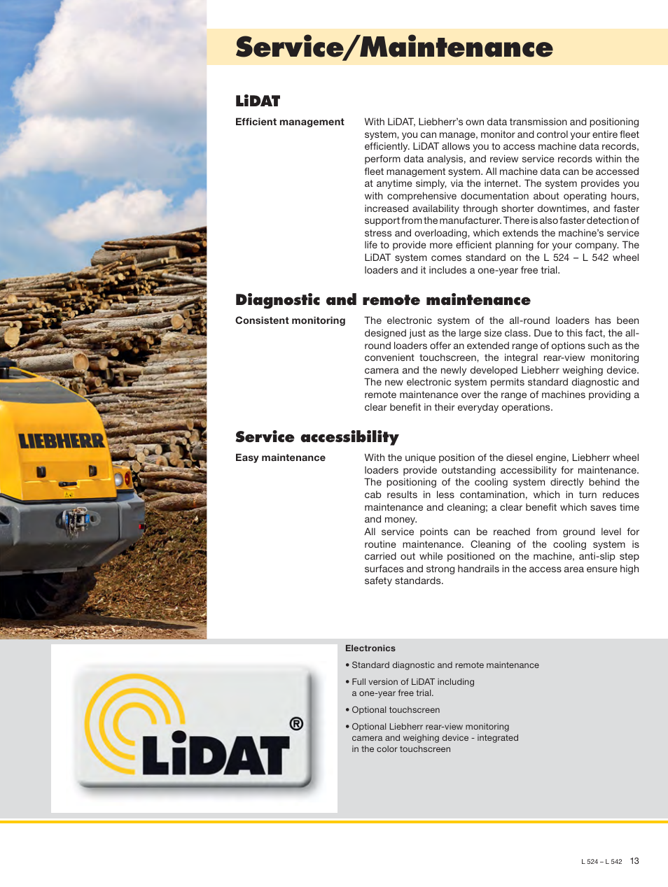 Service/maintenance, Lidat, Diagnostic and remote maintenance | Service accessibility | Liebherr L 538 User Manual | Page 13 / 26