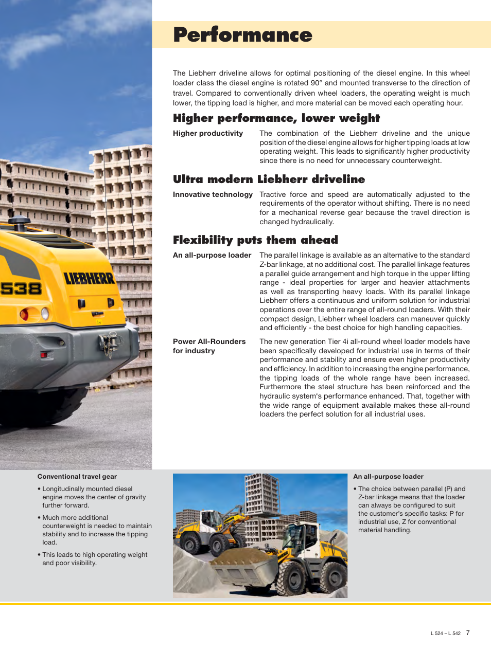 Performance, Higher performance, lower weight, Ultra modern liebherr driveline | Flexibility puts them ahead | Liebherr L 538 User Manual | Page 7 / 26