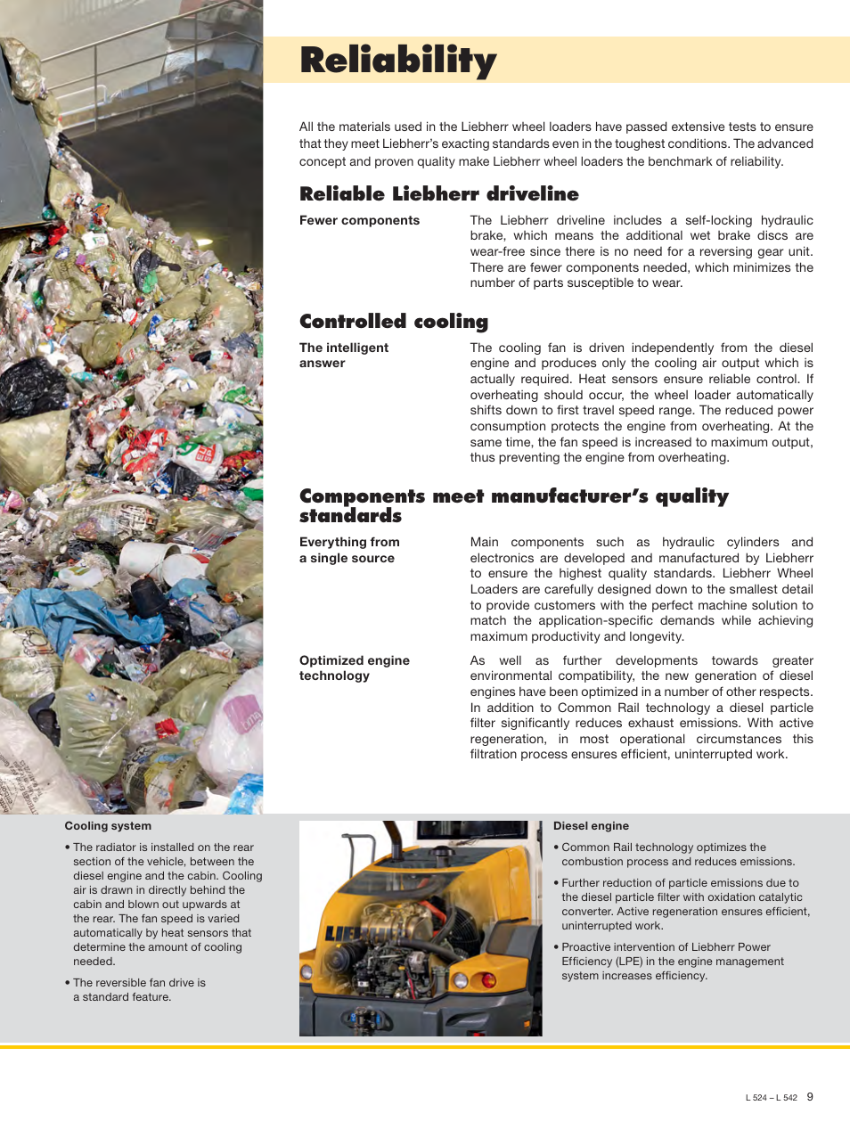 Reliability, Reliable liebherr driveline, Controlled cooling | Components meet manufacturer’s quality standards | Liebherr L 538 User Manual | Page 9 / 26
