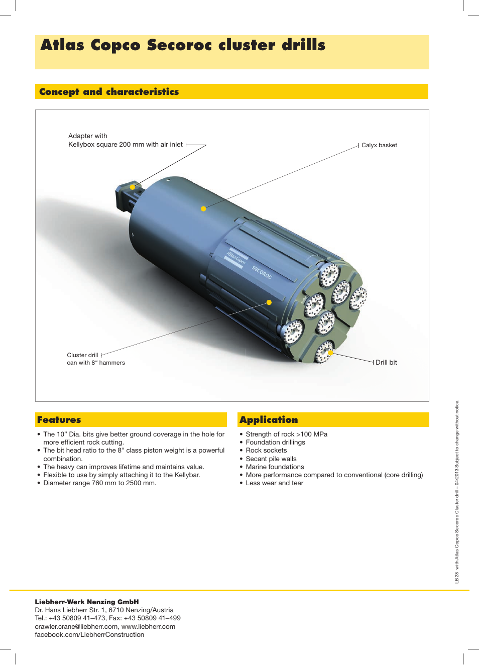 Atlas copco secoroc cluster drills, Concept and characteristics features, Application | Liebherr LB 44 User Manual | Page 2 / 2