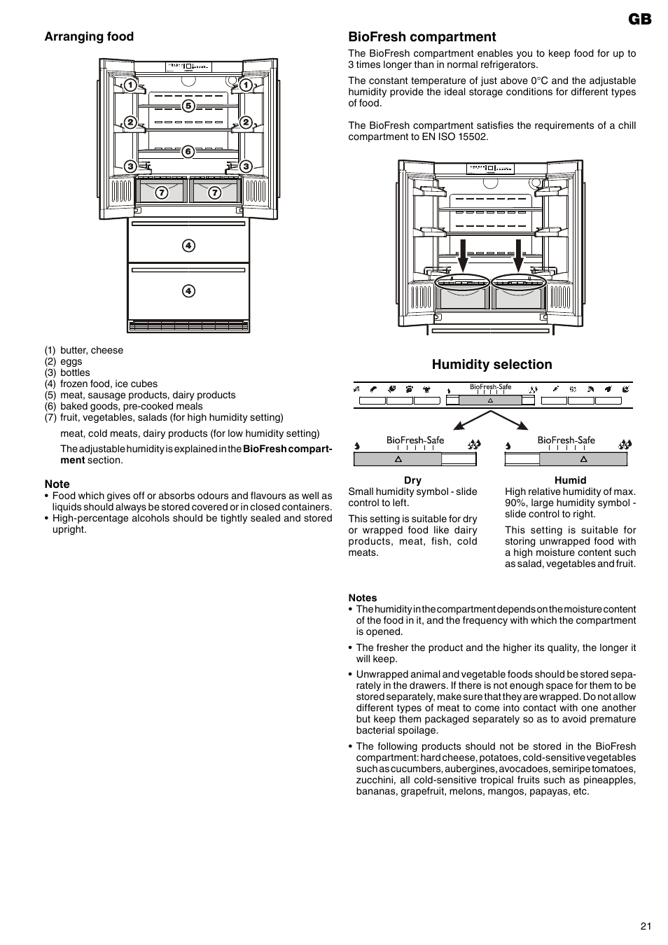 Biofresh compartment, Humidity selection | Liebherr CBNes 6256 PremiumPlus BioFresh NoFrost User Manual | Page 9 / 13