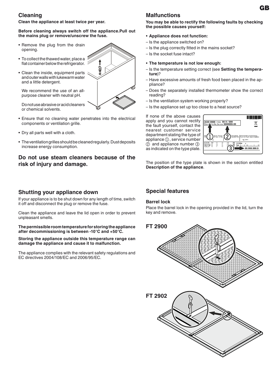 Cleaning, Malfunctions | Liebherr FT 2902 User Manual | Page 5 / 5