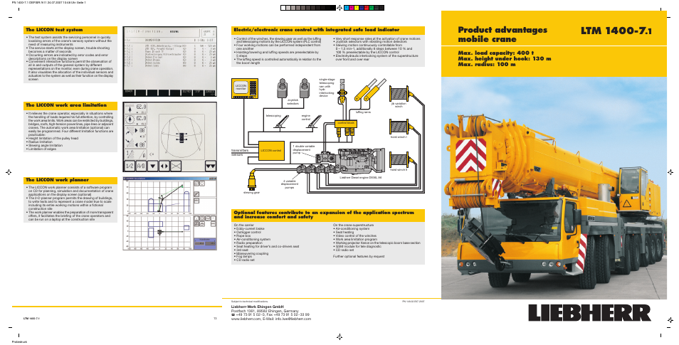 Product advantages mobile crane, The liccon test system, The liccon work planner | The liccon work area limitation | Liebherr LTM 1400-7.1 User Manual | Page 12 / 13