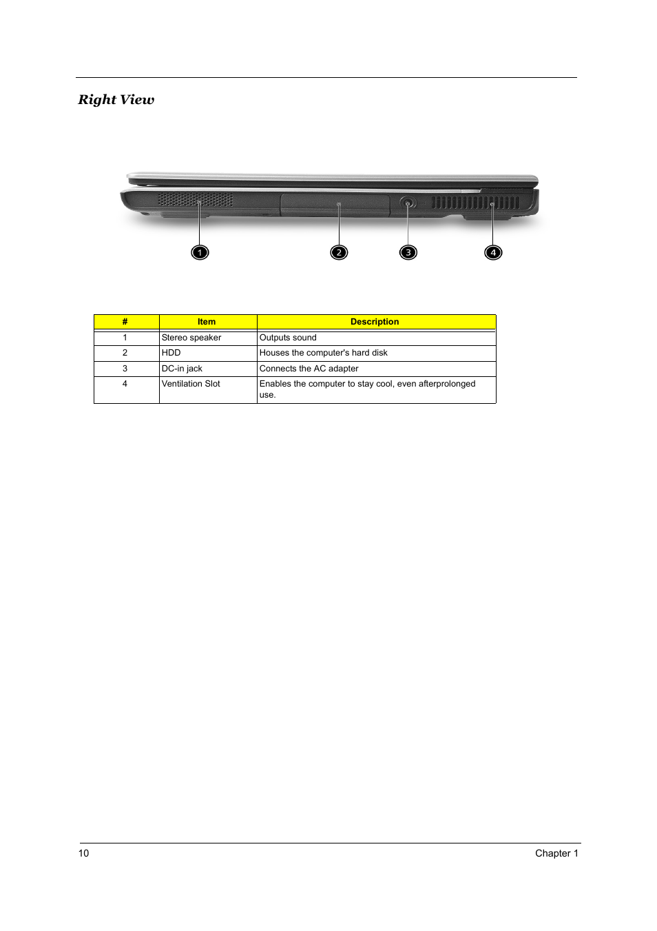 Right view | Acer TRAVELMATE TravelMate 4050 User Manual | Page 17 / 90