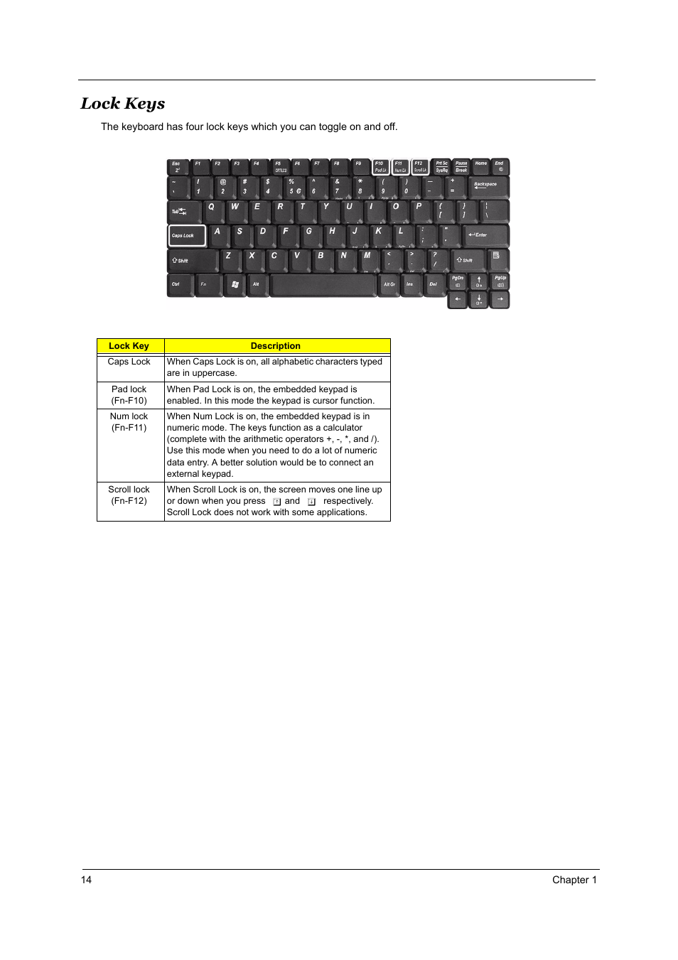 Lock keys | Acer TRAVELMATE TravelMate 4050 User Manual | Page 21 / 90