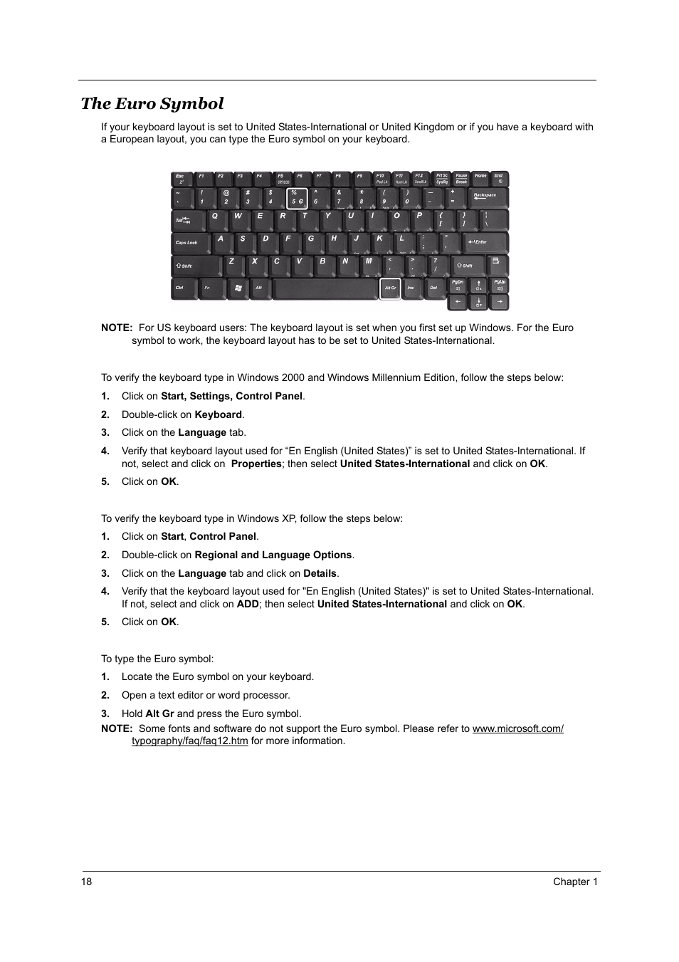 The euro symbol | Acer TRAVELMATE TravelMate 4050 User Manual | Page 25 / 90