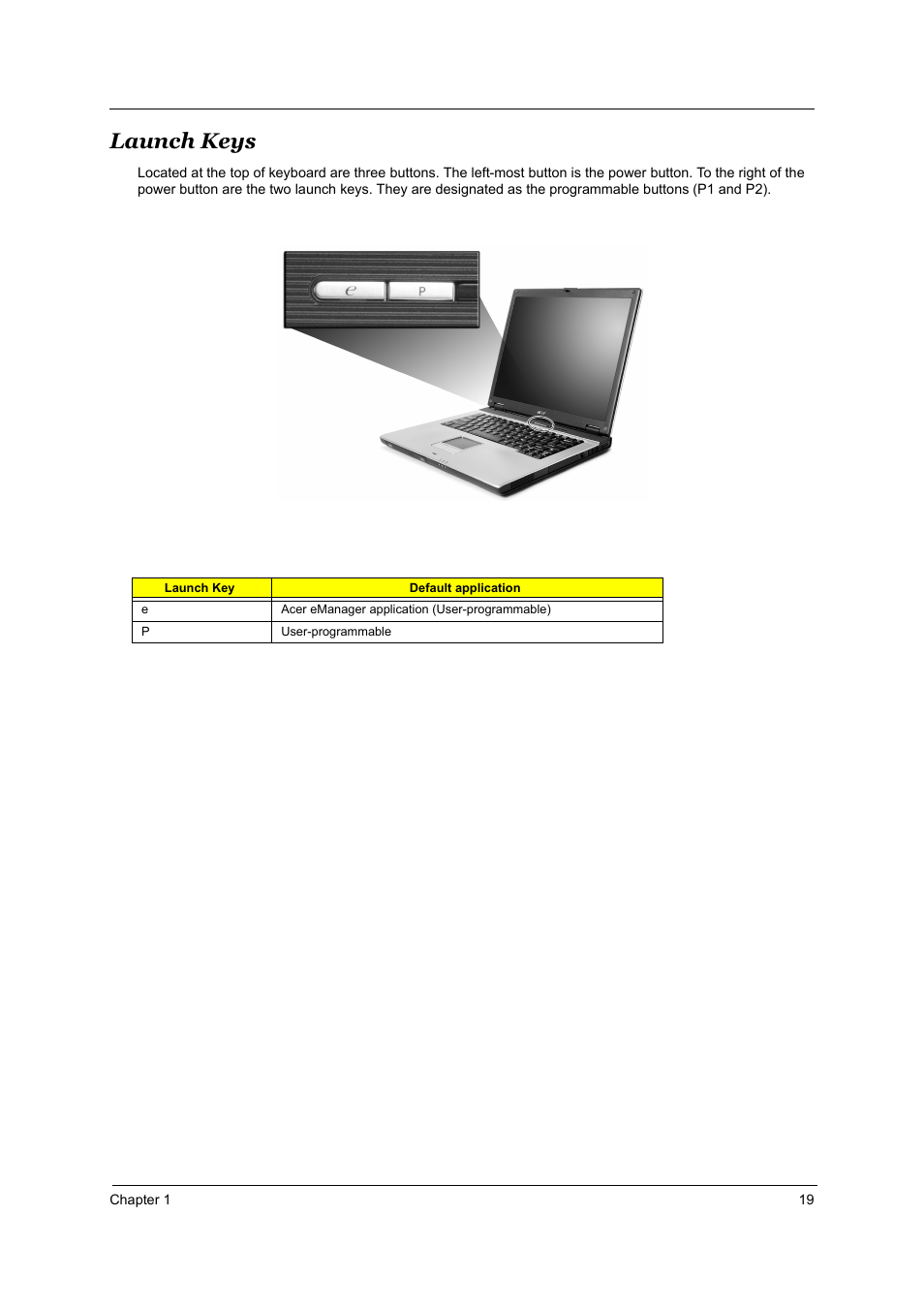 Launch keys | Acer TRAVELMATE TravelMate 4050 User Manual | Page 26 / 90