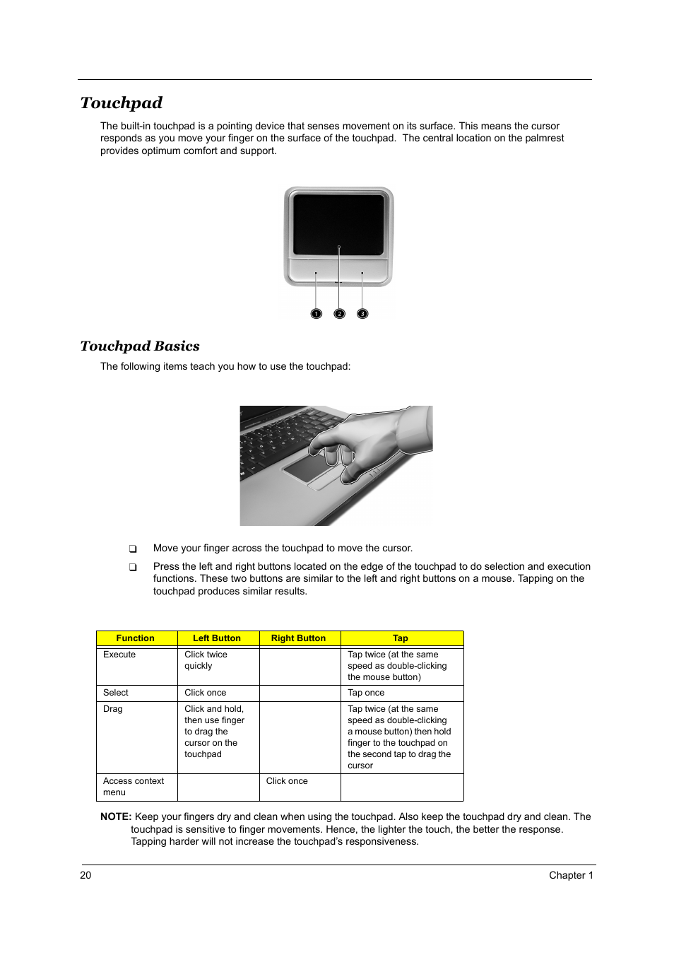 Touchpad, Touchpad basics | Acer TRAVELMATE TravelMate 4050 User Manual | Page 27 / 90