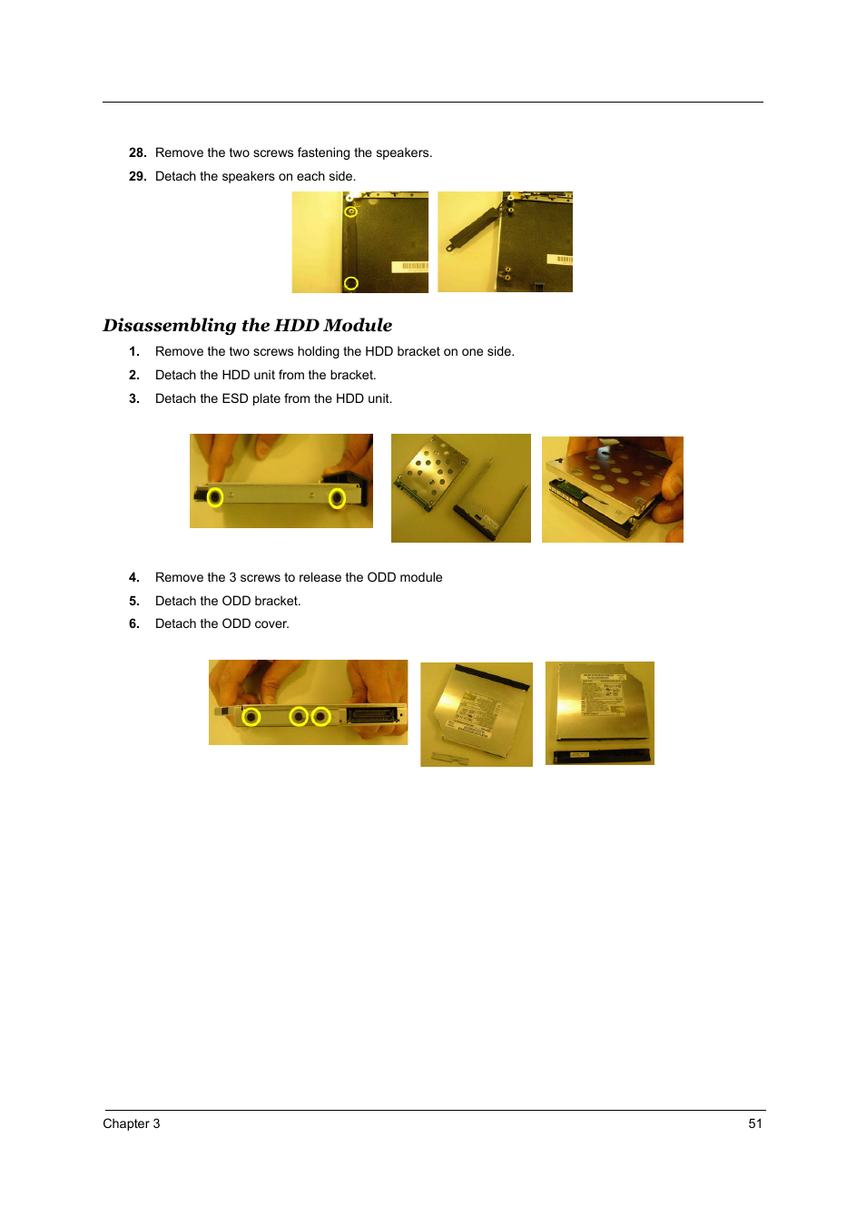 Disassembling the hdd module | Acer TRAVELMATE TravelMate 4050 User Manual | Page 58 / 90