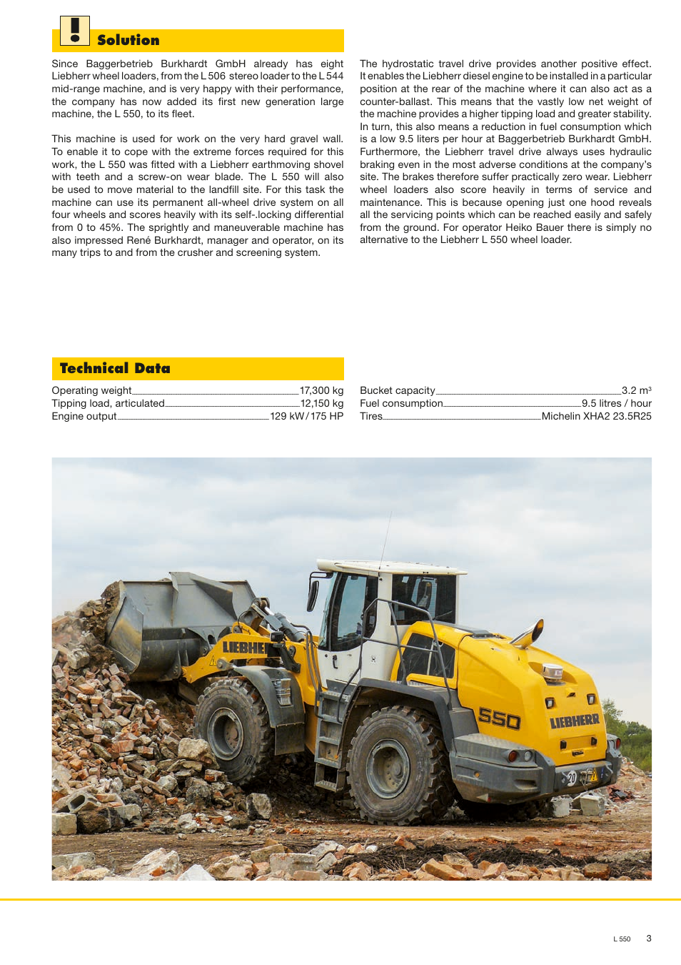 Solution, Technical data | Liebherr L 550 User Manual | Page 3 / 4
