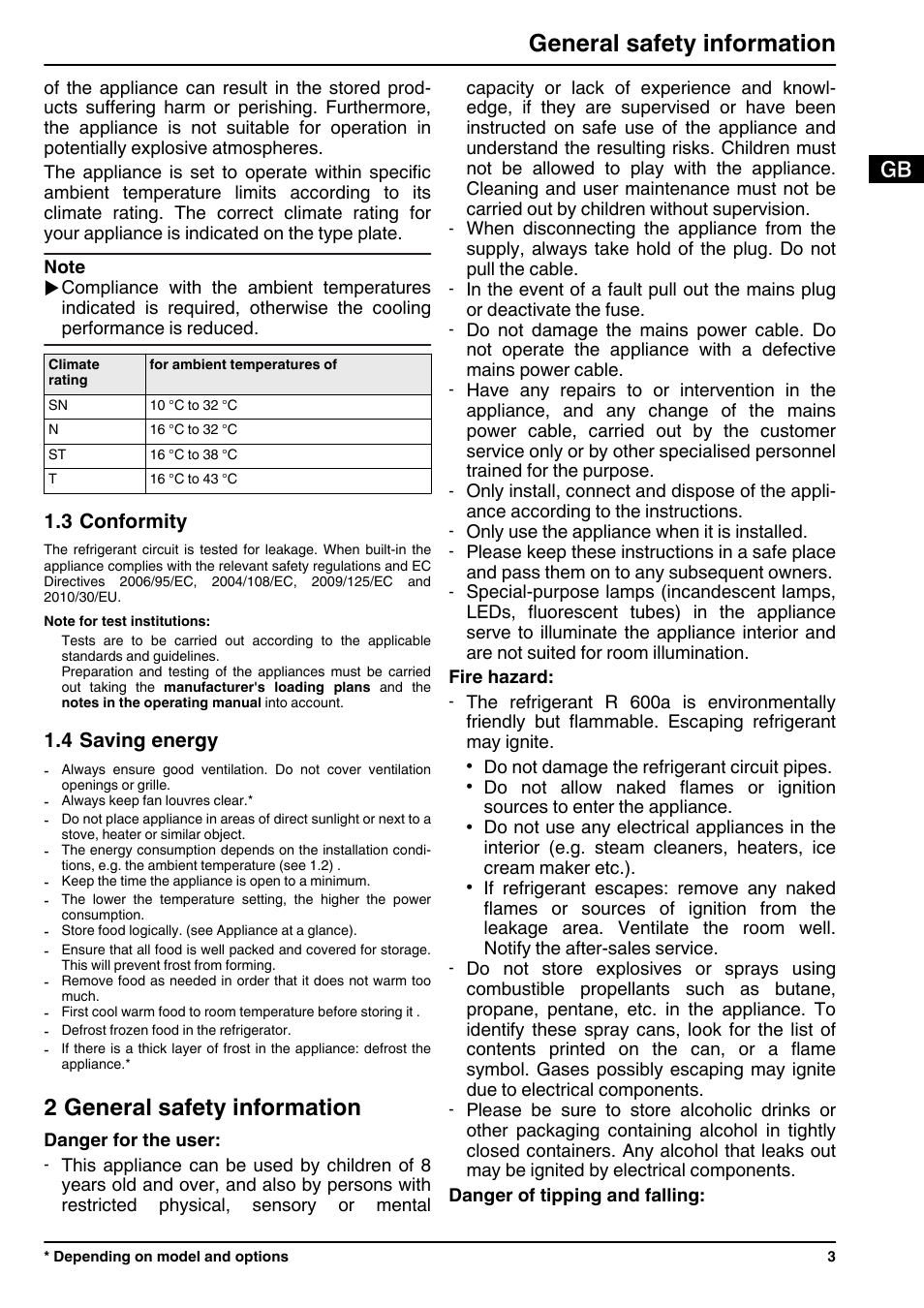 3conformity, 4saving energy, 2general safety information | 2 general safety information, General safety information | Liebherr ICUNS 3314 Comfort NoFrost User Manual | Page 3 / 12