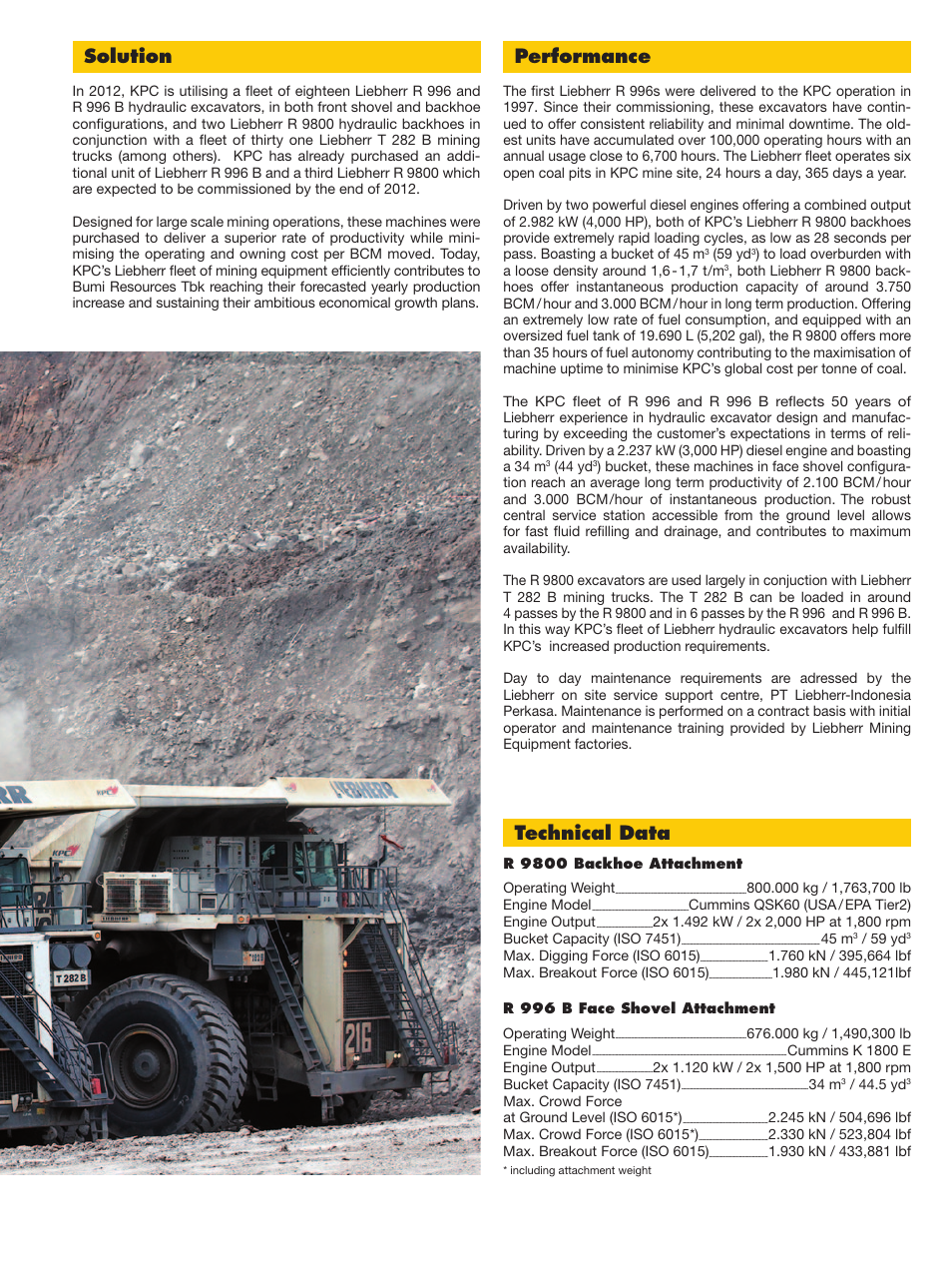 Performance, Solution, Technical data | Liebherr R 9800 User Manual | Page 3 / 4