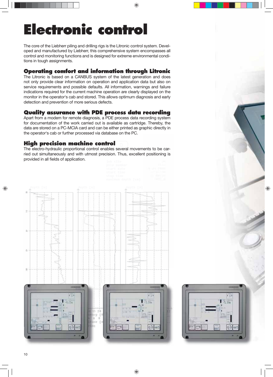 Spezial_gb_montage 10.pdf, Electronic control, Operating comfort and information through litronic | Quality assurance with pde process data recording, High precision machine control | Liebherr LRB 125 XL User Manual | Page 10 / 32