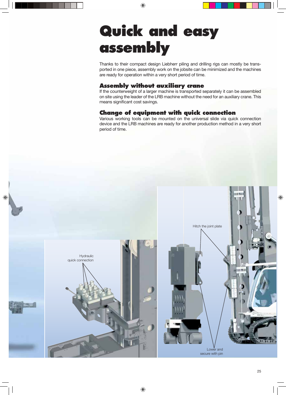 Spezial_gb_montage 25.pdf, Quick and easy assembly, Assembly without auxiliary crane | Change of equipment with quick connection | Liebherr LRB 125 XL User Manual | Page 25 / 32