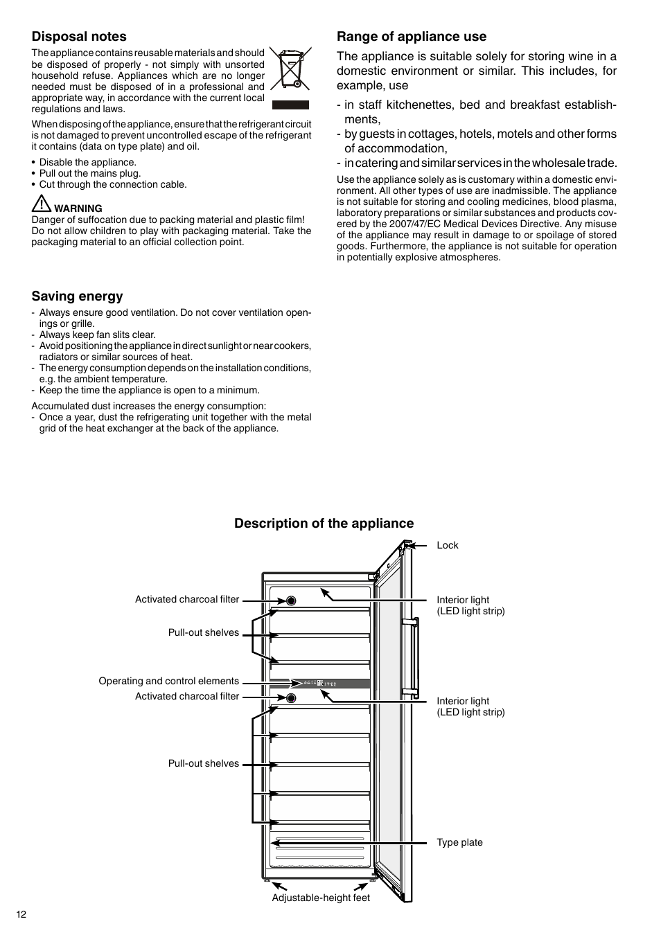 Description of the appliance, Saving energy, Range of appliance use | Liebherr WTes 5972 Vinidor User Manual | Page 2 / 11