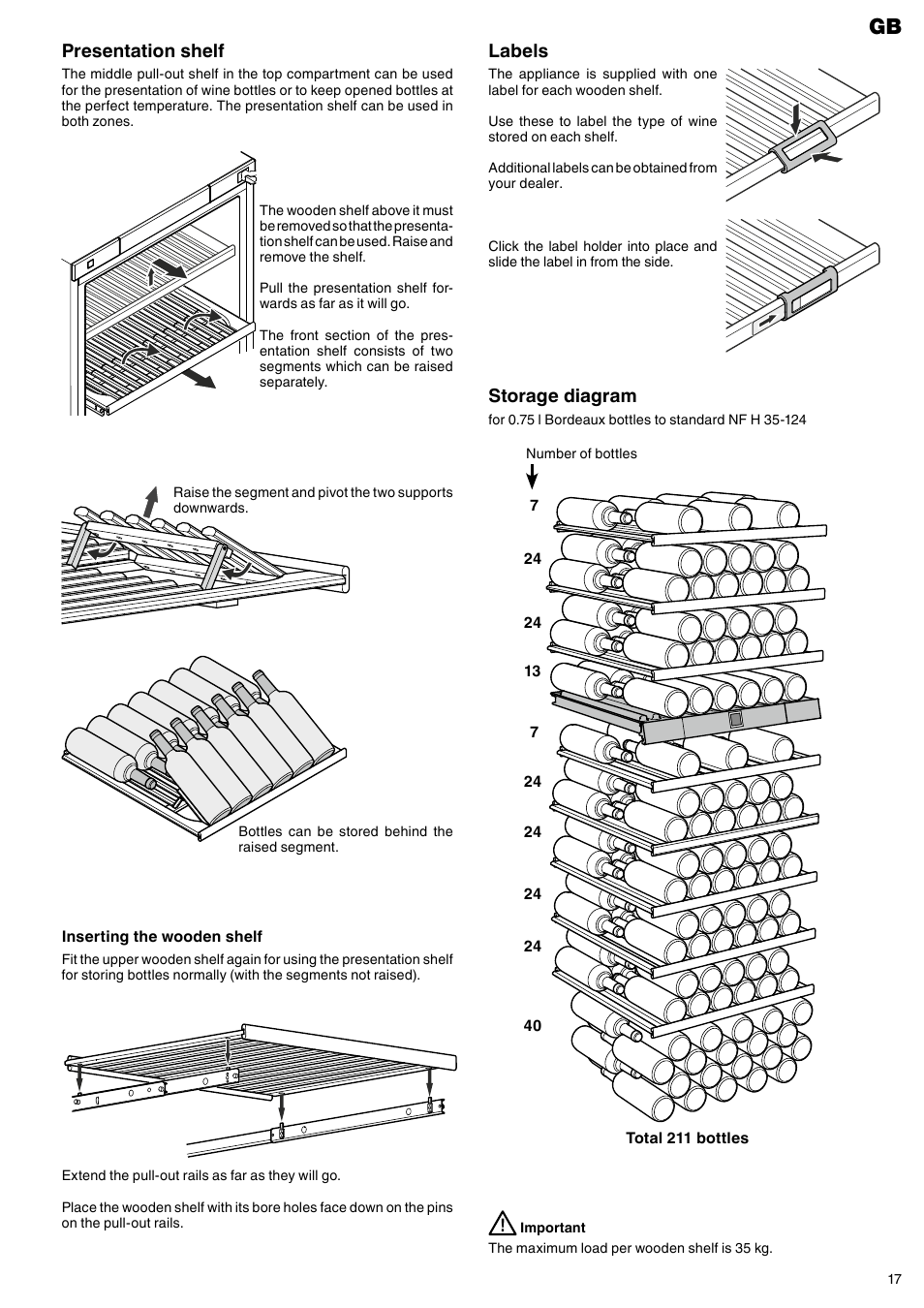 Storage diagram, Labels, Presentation shelf | Liebherr WTes 5972 Vinidor User Manual | Page 7 / 11