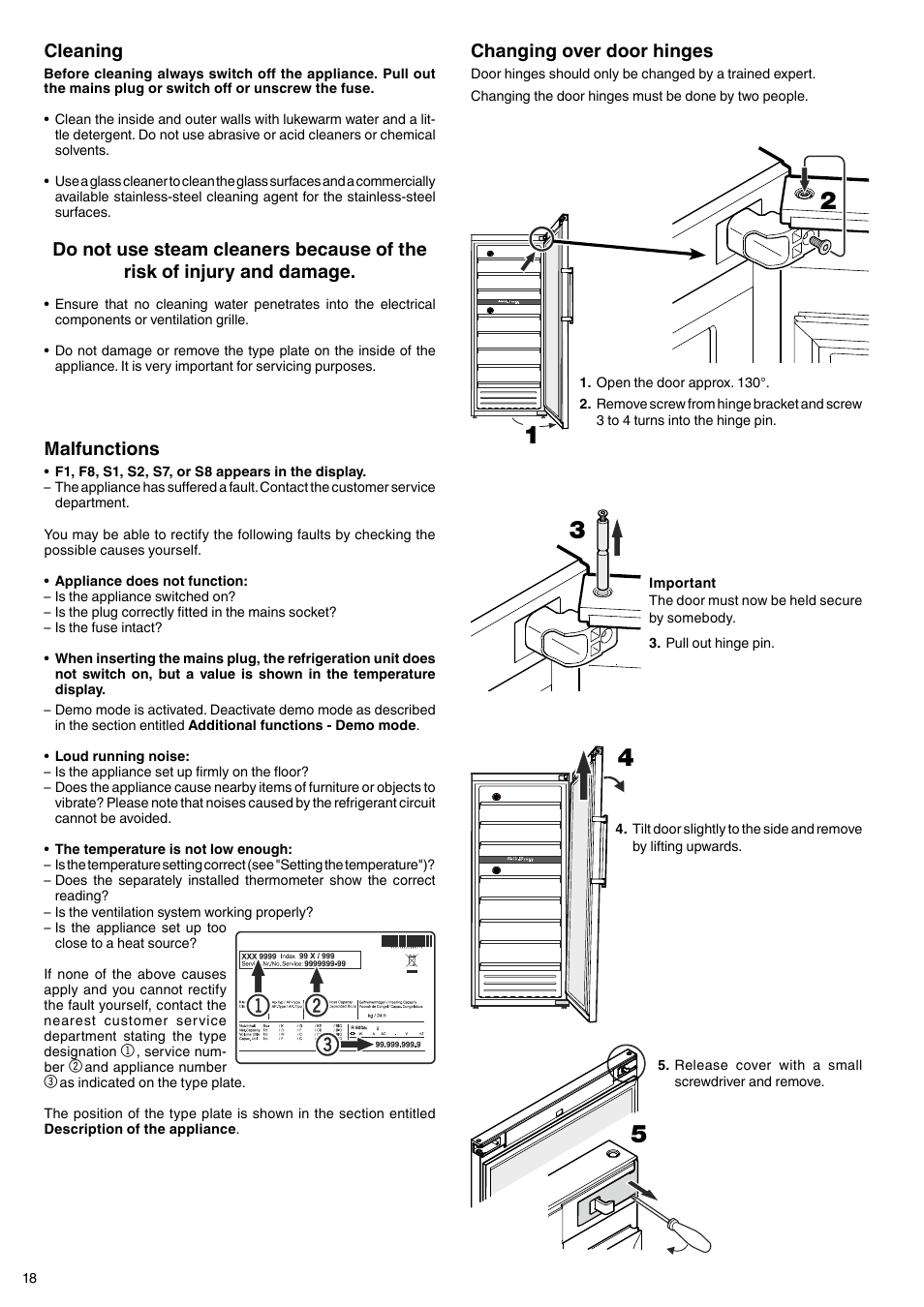 Changing over door hinges, Cleaning, Malfunctions | Liebherr WTes 5972 Vinidor User Manual | Page 8 / 11