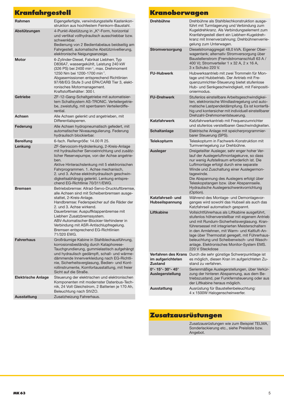 Kranfahrgestell, Kranoberwagen, Zusatzausrüstungen | Liebherr MK 63 User Manual | Page 5 / 12