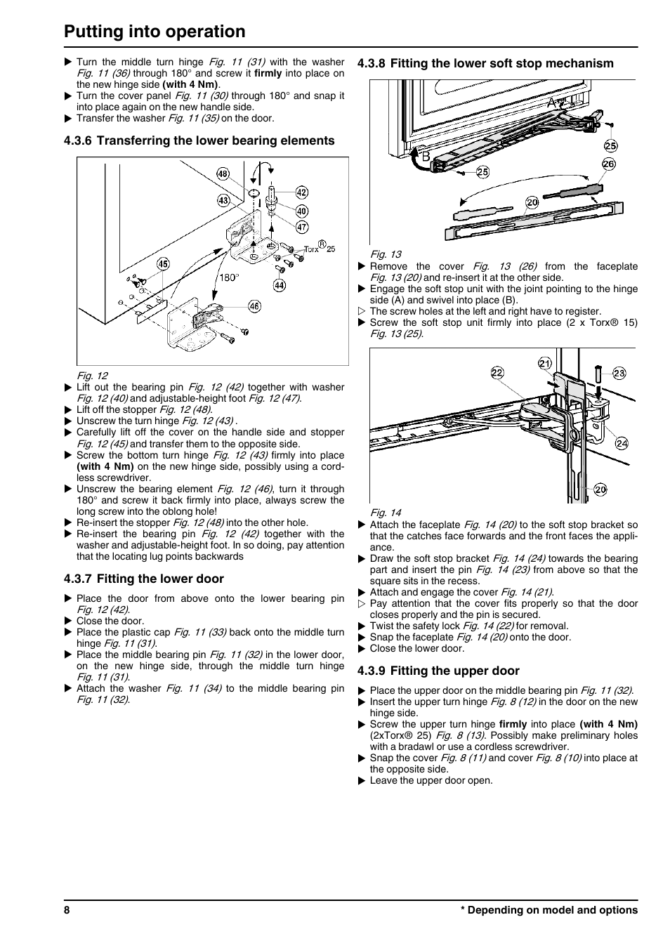 6transferring the lower bearing elements, 7fitting the lower door, 8fitting the lower soft stop mechanism | 9fitting the upper door, Putting into operation | Liebherr CBNPgb 3956 Premium BioFresh NoFrost User Manual | Page 8 / 20