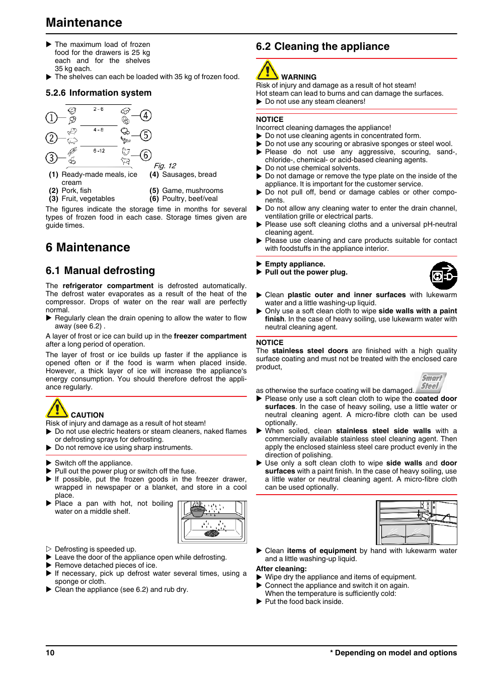 6information system, 6maintenance, 1manual defrosting | 2cleaning the appliance, 6 maintenance, Maintenance, 1 manual defrosting, 2 cleaning the appliance | Liebherr CUPsl 3221 Comfort User Manual | Page 10 / 14