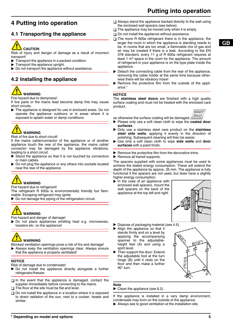 4putting into operation, 1transporting the appliance, 2installing the appliance | 4 putting into operation, Putting into operation, 1 transporting the appliance, 2 installing the appliance | Liebherr CUPsl 3221 Comfort User Manual | Page 5 / 14
