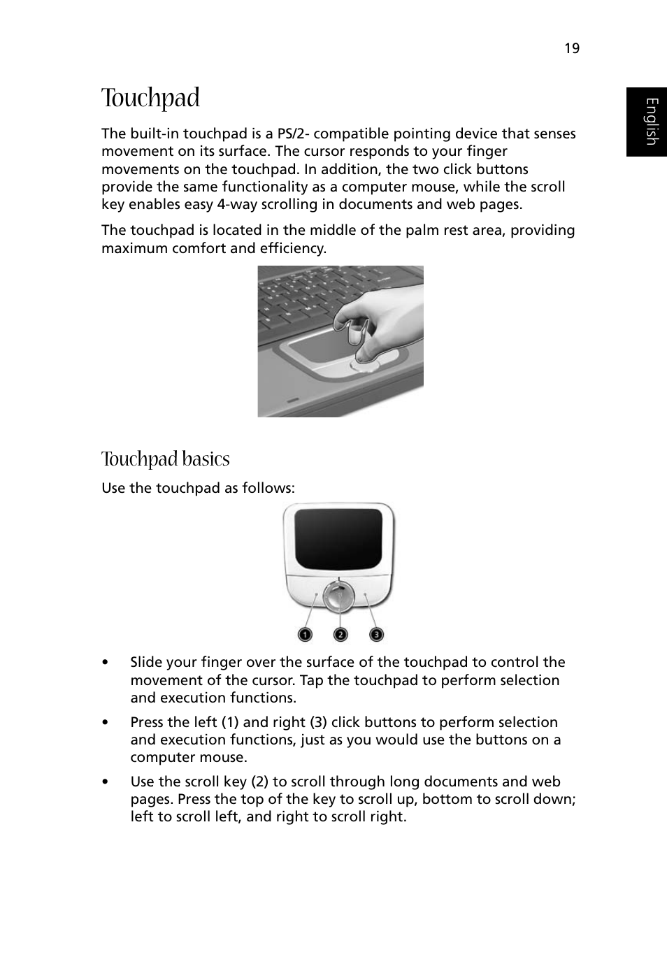 Touchpad, Touchpad basics | Acer 1500 User Manual | Page 29 / 96