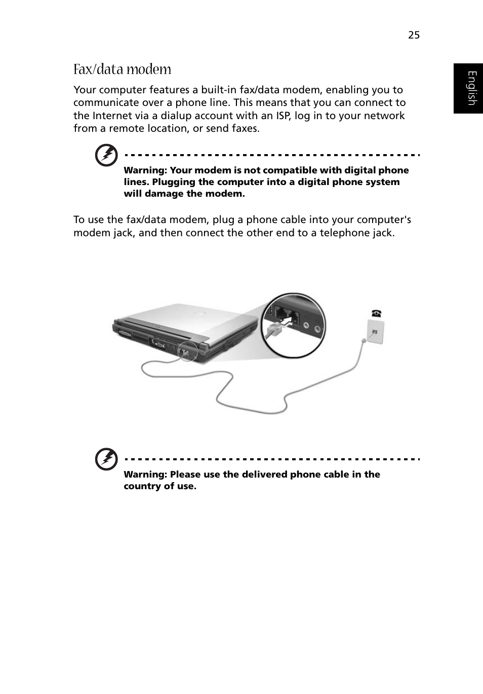 Fax/data modem | Acer 1500 User Manual | Page 35 / 96