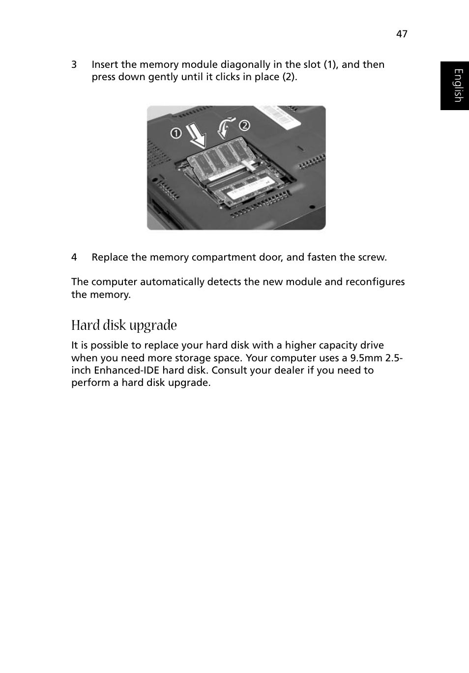 Hard disk upgrade | Acer 1500 User Manual | Page 57 / 96