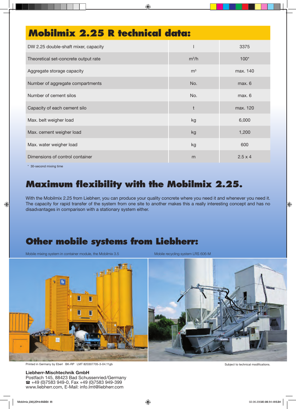 Mobilmix 2.25 r technical data | Liebherr Mobilmix 2-25 User Manual | Page 8 / 8