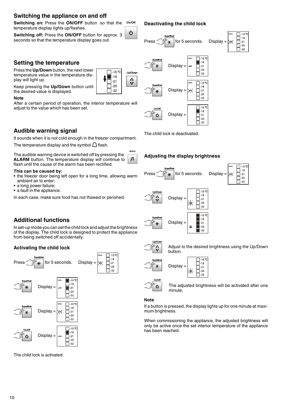 Additional functions, Audible warning signal, Setting the temperature | Switching the appliance on and off | Liebherr G 2733 Comfort User Manual | Page 4 / 7