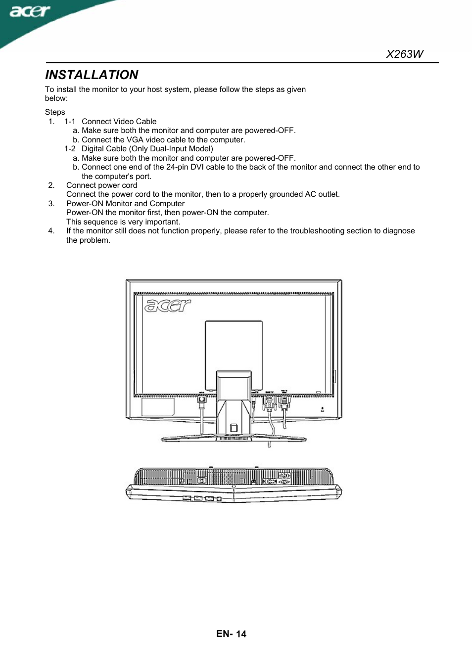 Installation, X263w | Acer X263W User Manual | Page 15 / 24