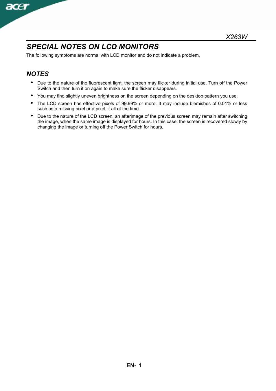Acer X263W User Manual | Page 2 / 24