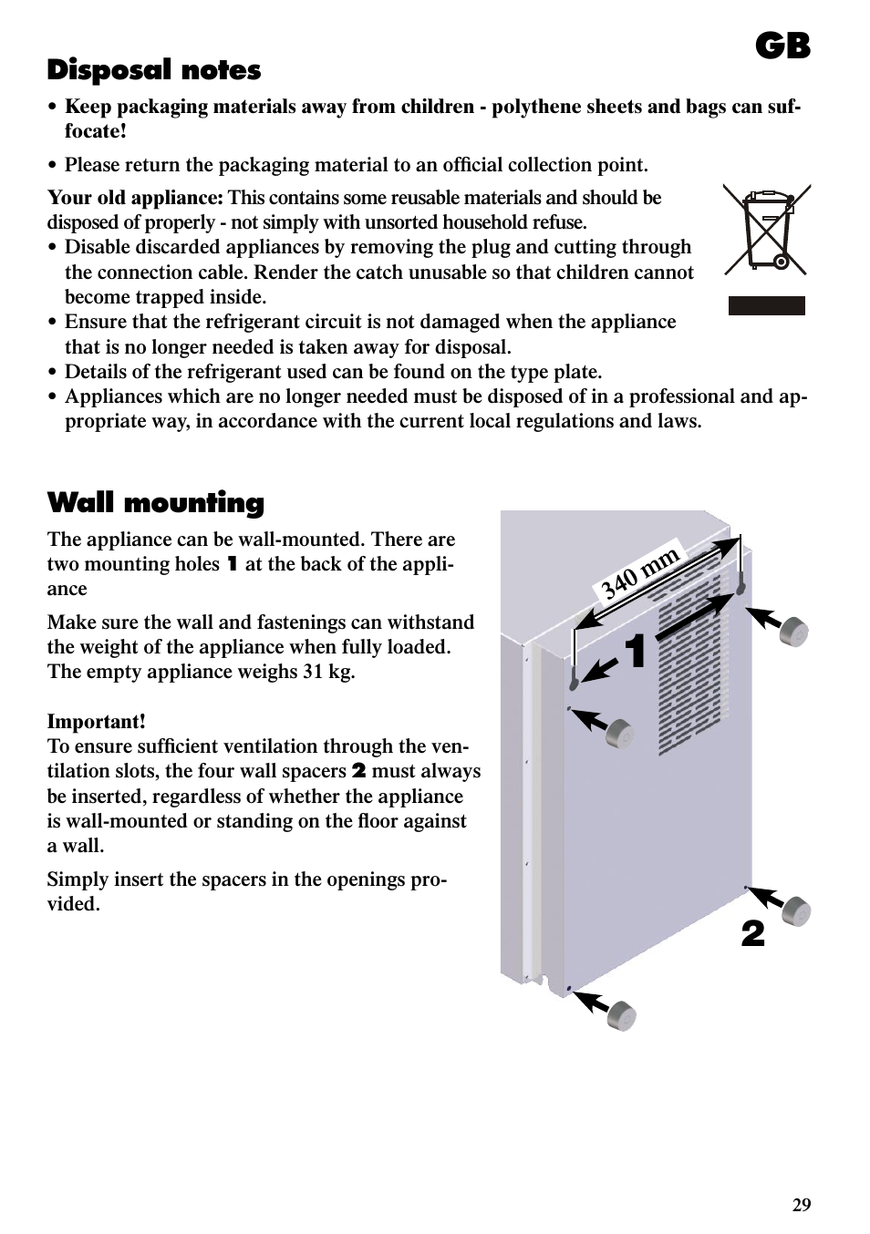 Disposal notes, Wall mounting | Liebherr WKes 653 Grand Cru User Manual | Page 15 / 15