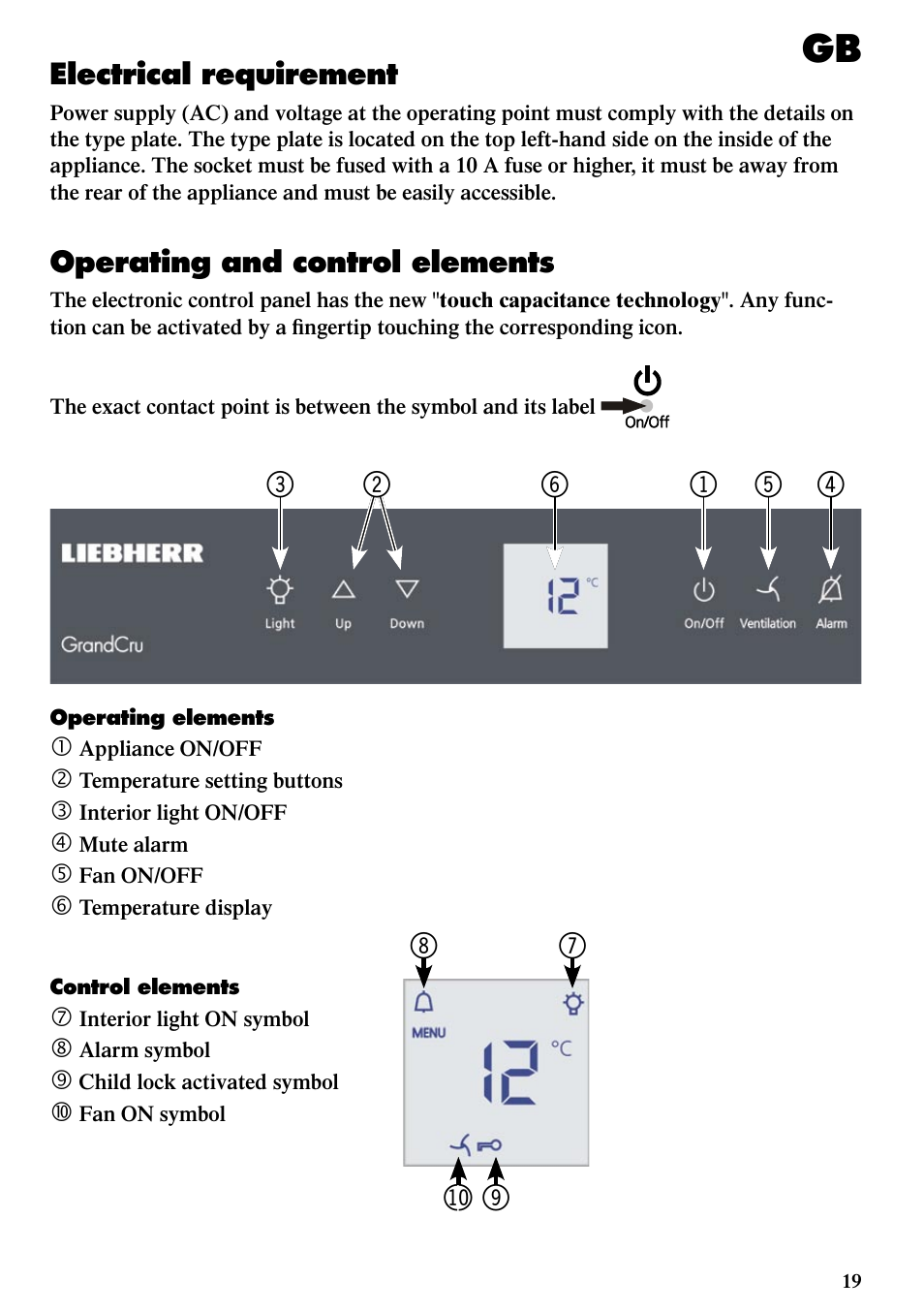 Switching the appliance on and off, Setting the temperature, Fan switch | Liebherr WKes 653 Grand Cru User Manual | Page 5 / 15