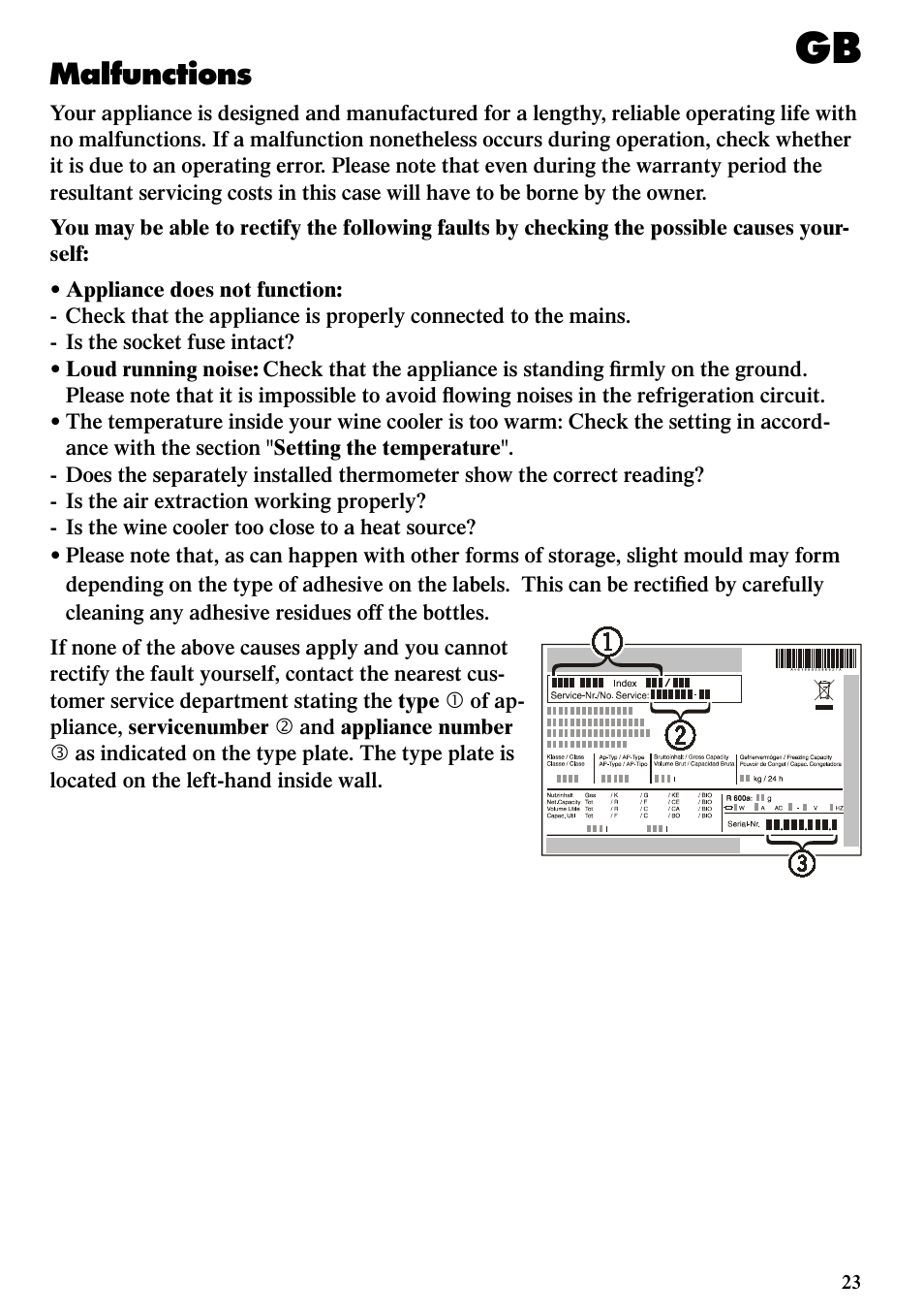 Malfunctions | Liebherr WTes 1753 Vinidor User Manual | Page 11 / 13